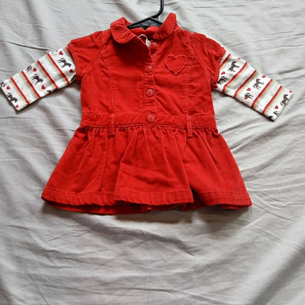 Crazy 8 Baby Size 6–12 Months Red Corduroy Dress with Horse Print Sleeves